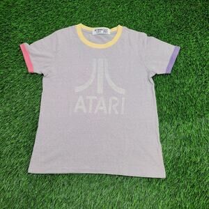 Vintage Y2K Atari Consoles Ringer Shirt Womens XS/S 17x21 Gray Purple